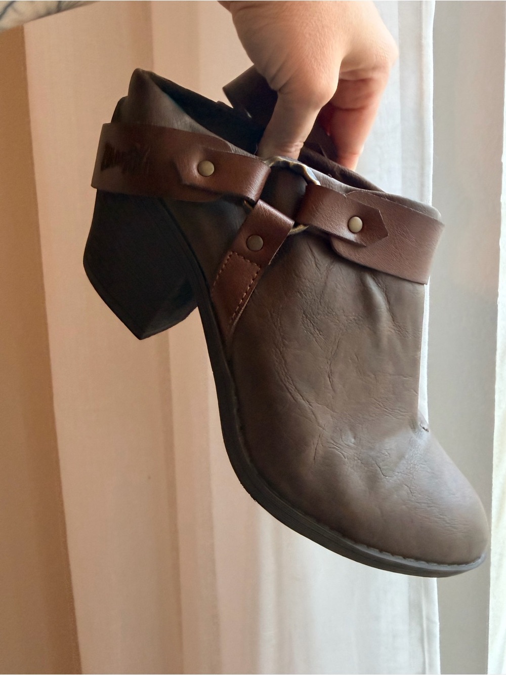 Blowfish Brown Leather Slip-On Mule with Strap Detail